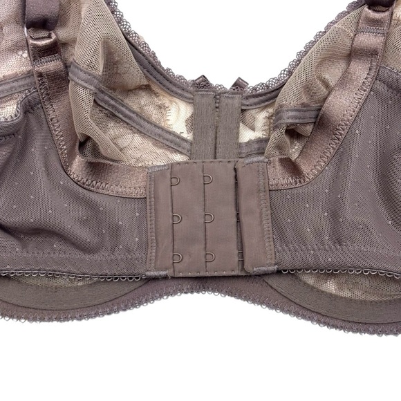 WACOAL STYLE 855186 CAPPUCCINO BROWN FLORAL LACE RETRO CHIC UNLINED BRA 34DD 34E - Picture 8 of 12